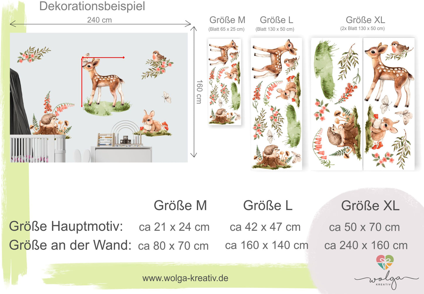 Wandaufkleber Waldtiere Reh Igel