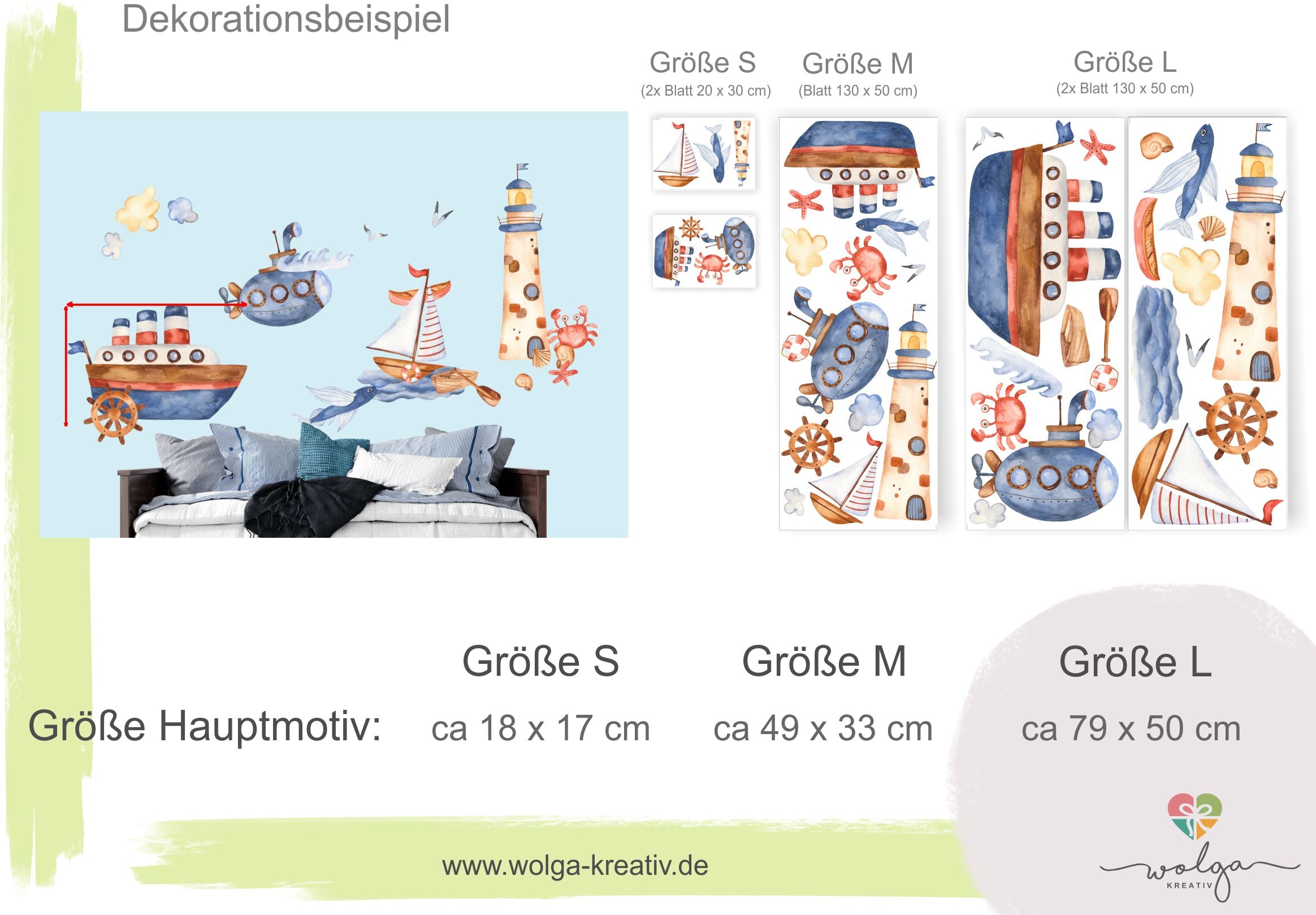 Wandsticker U-Boot Segelschiff